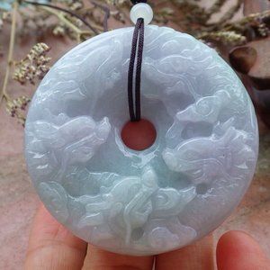 Certified Natural Myanmar A Jade jadeite 9 Dragon Spit Bead Pendant Necklace